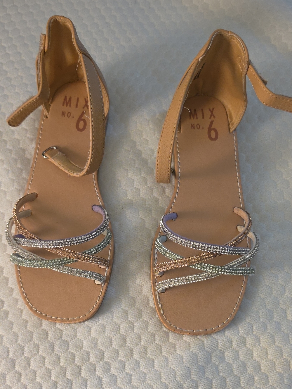 Mix No. 6 Tan Ankle-Strap Sandals with Metallic Multi-Strap Detail